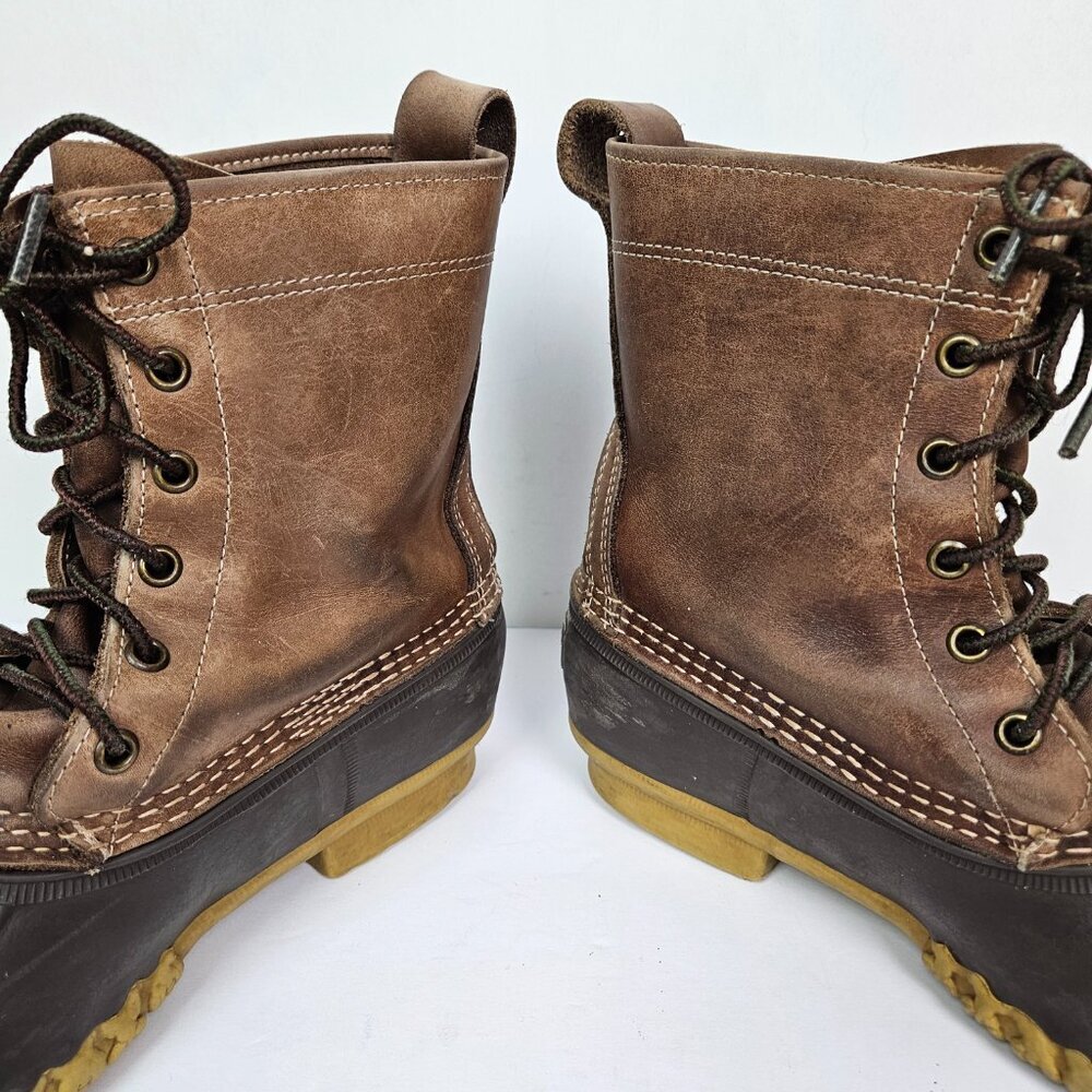 LL Bean 8" Unlined Bean Boots Brown Leather Duck Boot 6 - Picture 5 of 10